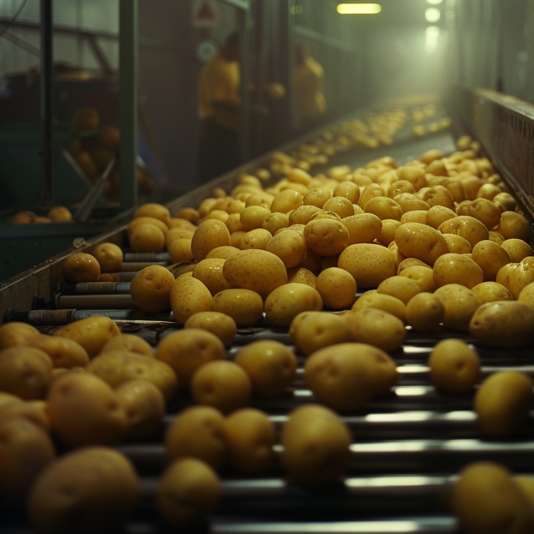 potatoes on a conveyer